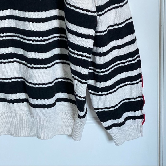 Zara Men's Black/Red/White Knit Striped Quarter Button Sweater - 35545 - Picture 11 of 13